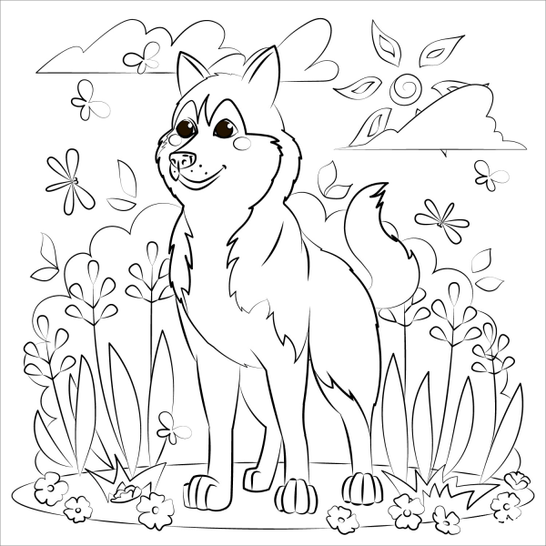 Husky coloring page image