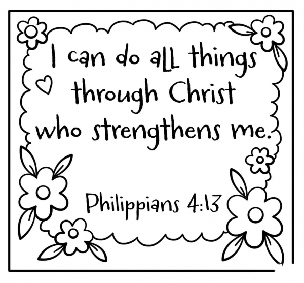I Can Do All Things Through Crhrist Who Strengthens Me – Encouraging Christian Note coloring page image