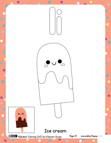 I is for Ice Cream coloring page image
