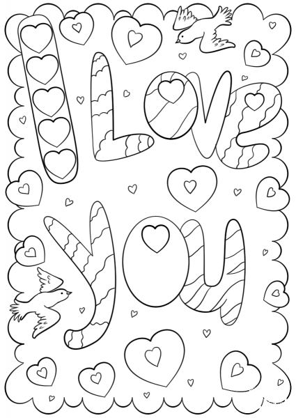 I Love You Doodle Card coloring page image
