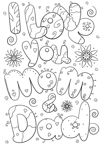 I Love You Mom and Dad coloring page image