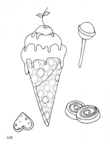 Ice Cream Lollipops coloring page image