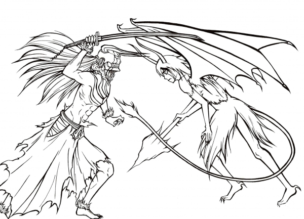 Ichigo Kurosaki versus Ulquiorra Cifer from Manga Bleach coloring page image
