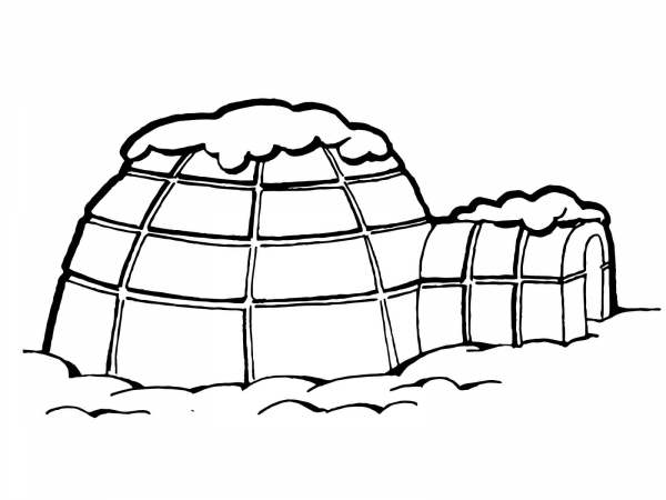Igloo with Snow on Roof coloring page image