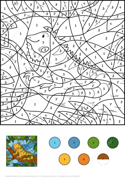 Iguana on the Branch Color by Number image