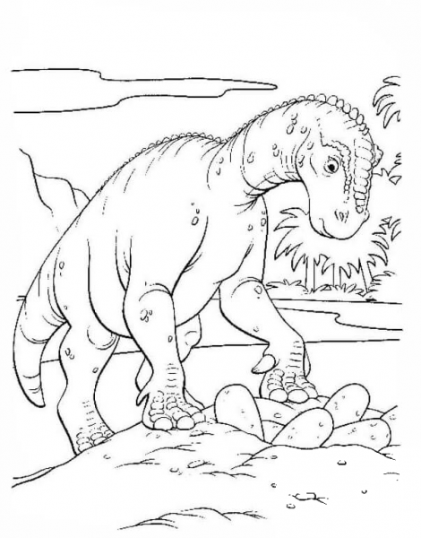 Iguanodon is Walking Around the Lake  coloring page image