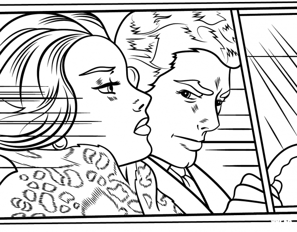 In the Car by Roy Lichtenstein coloring page image