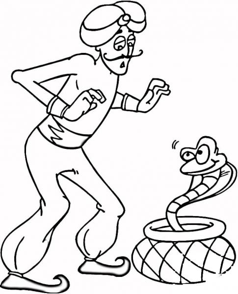 Indian Man And Cobra  coloring page image