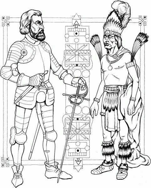 Indian Man And Knight coloring page image