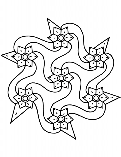 Indian Pattern with Hexagrams coloring page image