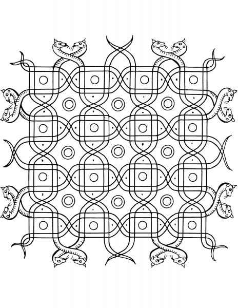 Indian Pattern with Snakes coloring page image