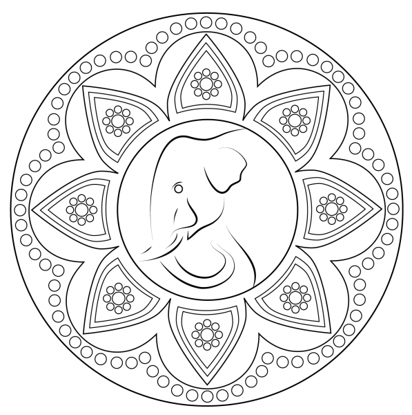 Indian Rangoli with Elephant coloring page image