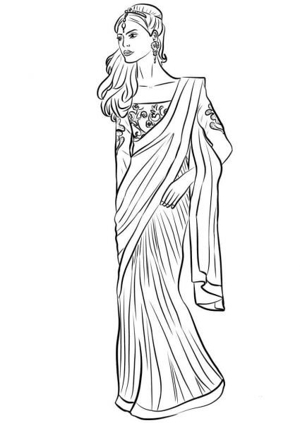 Indian Woman  coloring page image
