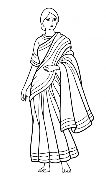 Indian Woman in Sari coloring page image