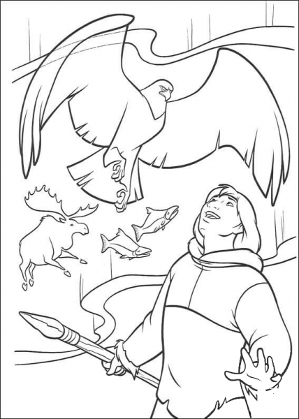 Inuit, Eagle, Moose and Fish coloring page image