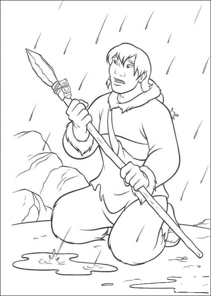 Inuit in the rain coloring page image