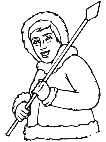 Inuit with Spear coloring page image