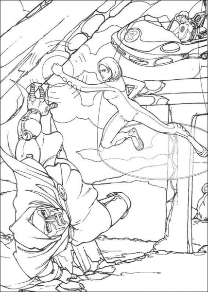 Invisible Girl Hits Her Enemy  coloring page image