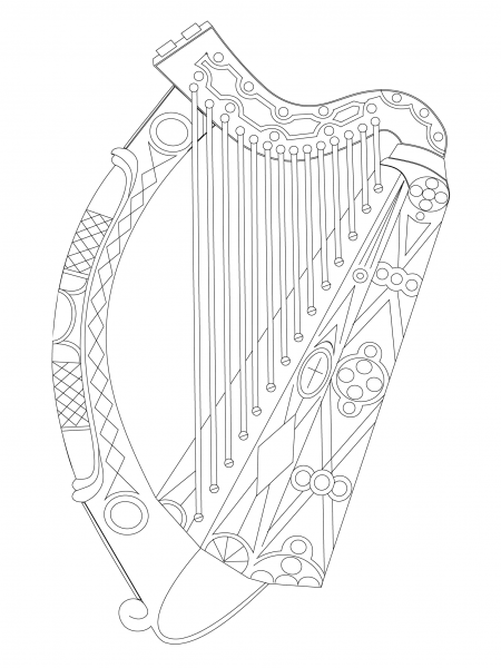 Irish Harp coloring page image