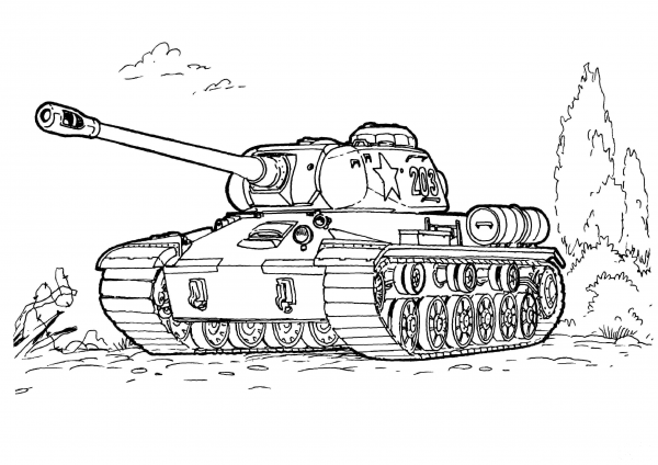IS-2 heavy tank coloring page image
