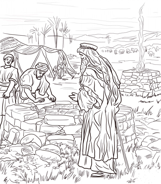 Isaac Digs a Well coloring page image