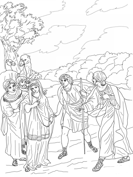 Isaac First Meets Rebekah coloring page image