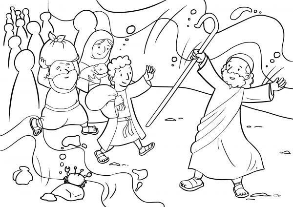 Israelites Cross the Red Sea coloring page image