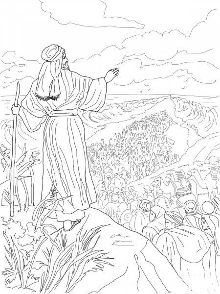Israelites Crossing the Red Sea coloring page image