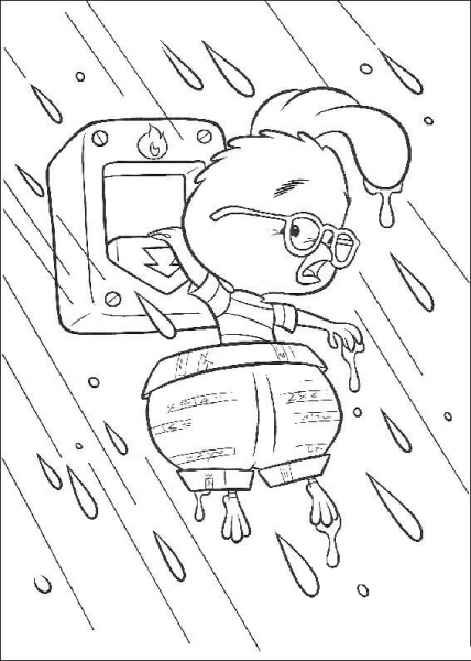 It is raining. Chicken Little Is Taking Some Letters.  coloring page image