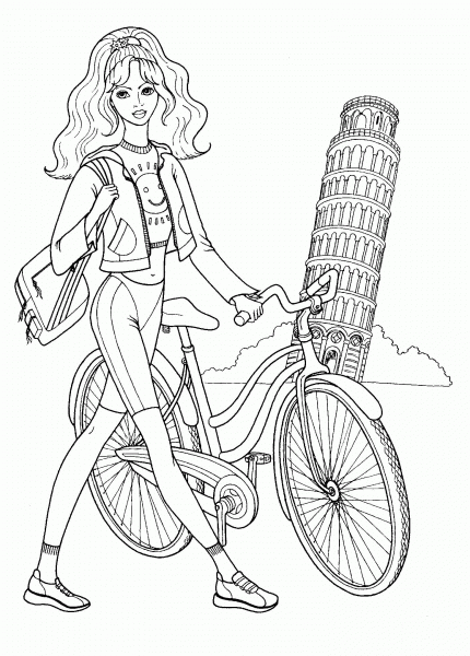 Italian stylish girl near Pisa  coloring page image