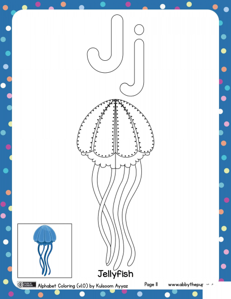 J is for Jellyfish  coloring page image