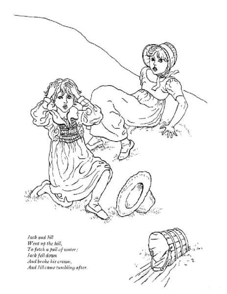 Jack and Jill Went Up the Hill coloring page image