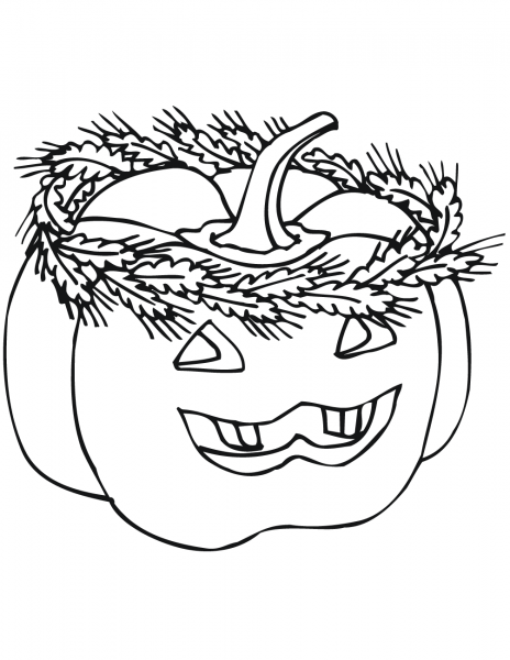 Jack-O’-Lantern with Wheat Wreath coloring page image