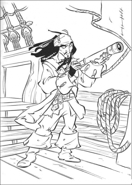 Jack Pirate with binoculars coloring page image