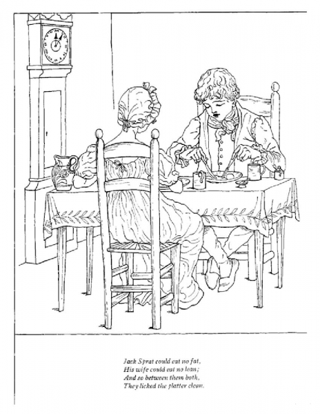 Jack Sprat could eat no fat nursery rhyme coloring page image