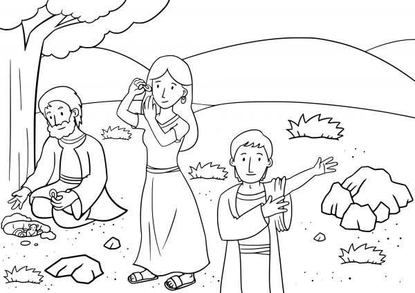 Jacob Buried All the Foreign Gods Under the Oak at Shechem coloring page image