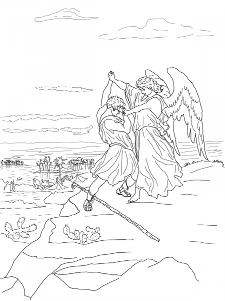 Jacob Wrestles with God coloring page image