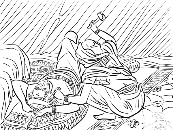 Jael Smote Sisera, and Slew Him coloring page image