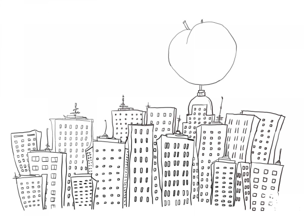 James and the Giant Peach in New York coloring page image