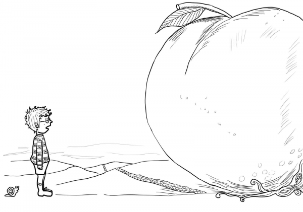 James, Snail and Giant Peach coloring page image