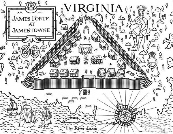 Jamestown Fort coloring page image