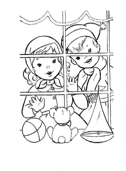 Jane and Bob are looking at presents coloring page image