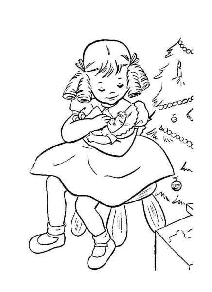 Jane Holds Her New Doll  coloring page image