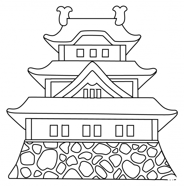 Japanese Castle Emoji coloring page image