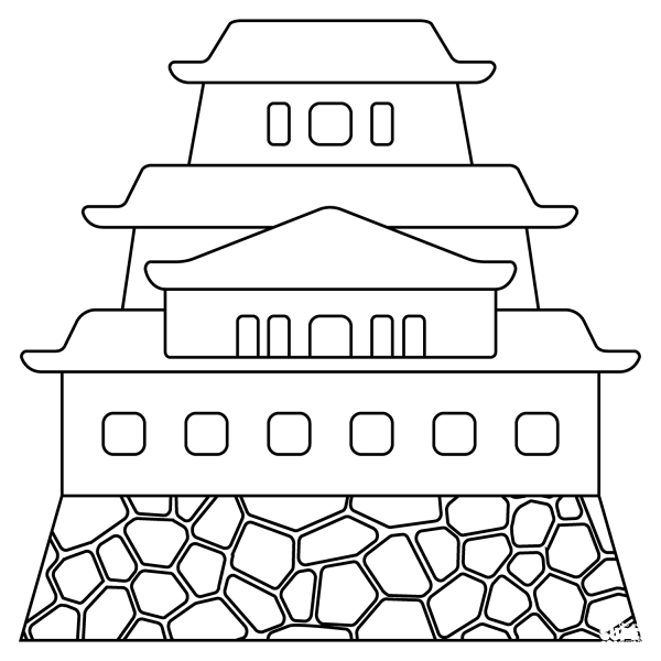 Japanese Castle Emoji coloring page image