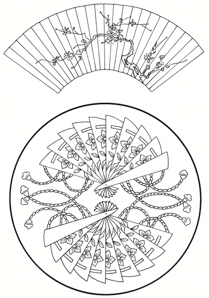 Japanese Fans coloring page image