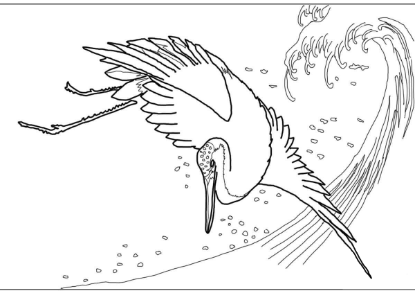 Japanese Red Crowned Crane by Hiroshige coloring page image