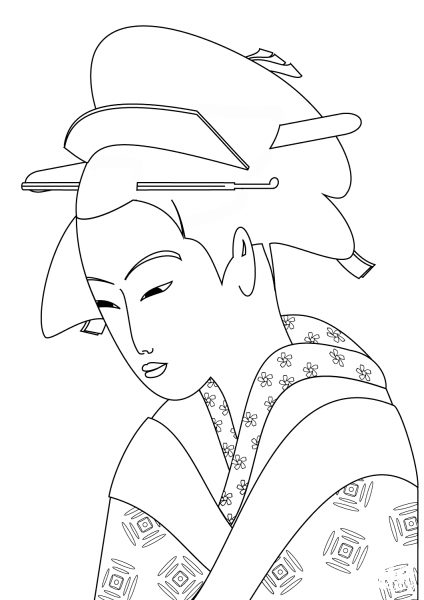 Japanese Woman Portrait coloring page image
