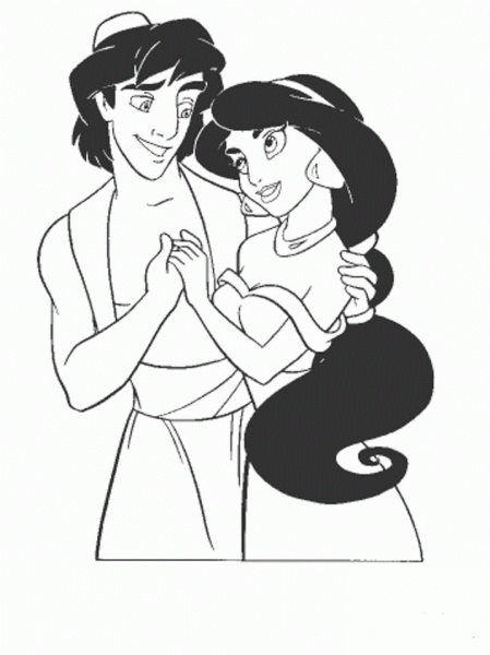Jasmine And Aladdin Together  coloring page image