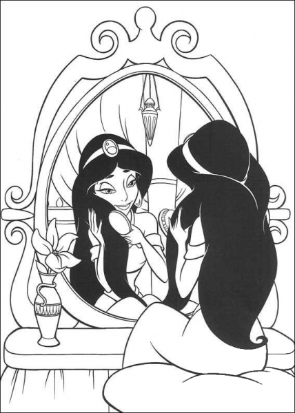 Jasmine looks in the mirror coloring page image